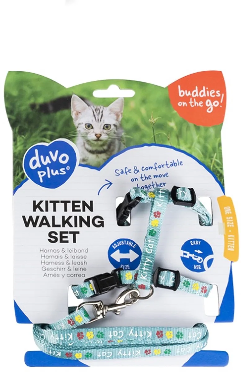 Duvoplus - Uitlaatriem Voor Dieren - Kat - Kitten Wandelset Kitty Cat 15-25cm / 8mm-125cm - 1st de Duvo+ en Gemengde Kleuren – photo produit