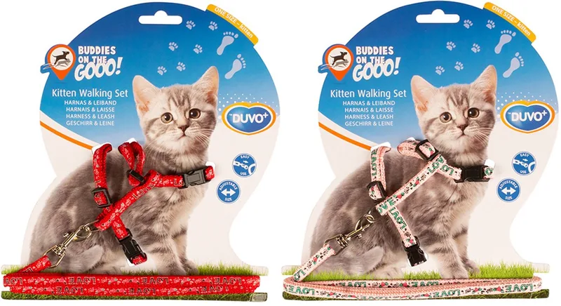 Duvoplus - Uitlaatriem Voor Dieren - Kat - Kitten Wandelset Love 15-25cm / 8mm-125cm - 1st von Duvo+ in Rot, Rosa – Produktfoto