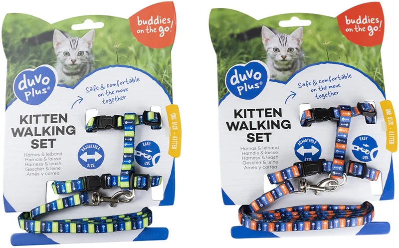 Duvoplus - Uitlaatriem Voor Dieren - Kat - Kitten Wandelset Visgraat 15-25cm / 8mm-125cm - 1st by Duvo+ in Gemengde Kleuren – product photo