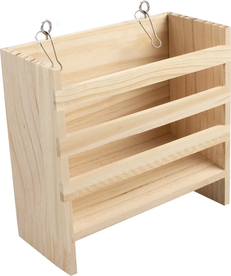 Duvoplus - Voerbak - Knaagdier - Houten Hooiruif Met Hangers 16,5x7,2x17,5cm - 1st de Duvo+ en Marron – photo produit