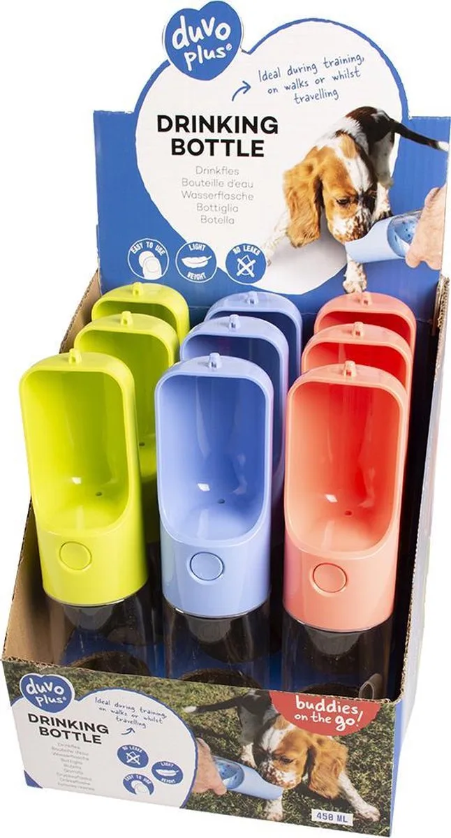 Duvoplus - Waterfles - Hond - Drinkfles 450ml - 28,5x6,5x6,5 - Display - 1st de Duvo+ en Gemengde Kleuren – photo produit