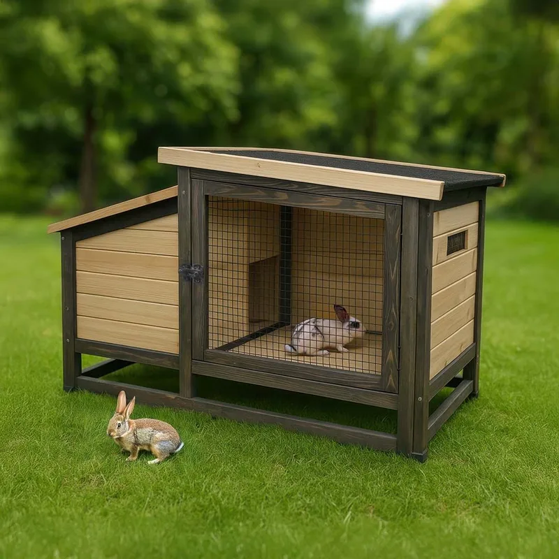 duvoplus - Woodland Design - Bunny Barnette - Houten Konijnenhok - FSC Hout - 111x55x68cm von Duvo+ in Houtkleurig – Produktfoto