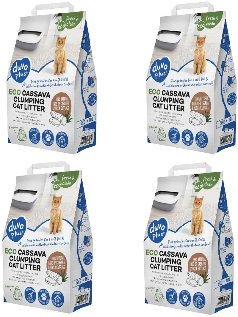 eco kattenbakvulling - cassave kattenbakvulling - klontvormende kattenbakvulling - kattenbakvulling cassave 4 x 10L incl muisje de Duvo+ – photo produit