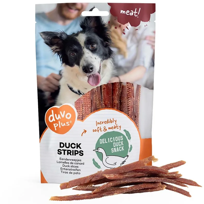 Eendenstrips 80 g | zachte, graan- en glutenvrije hondensnack 80 gram by Duvo+ – product photo