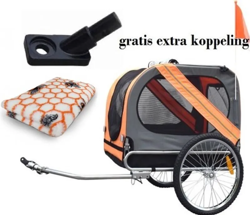 Fietskar- hondenfietskar - Pet trailer incl vedbed - 80x56,5x63cm by Duvo+ in Grey, Orange – product photo