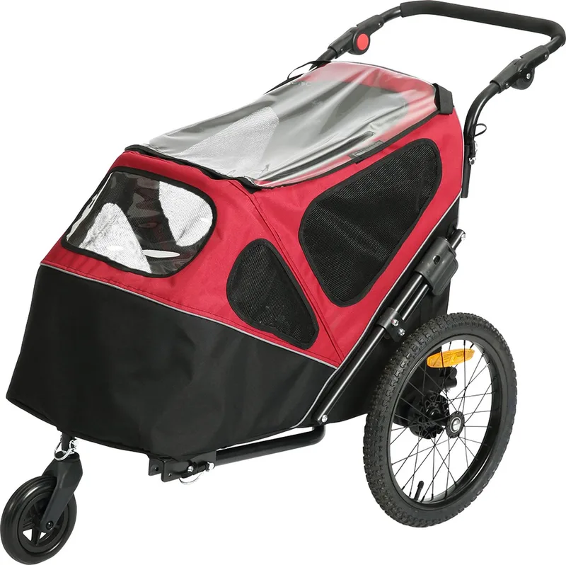 Hondenfietskar - 2 in 1 Wandelwagen - Zwart Rood - 123x62x96 cm <30 kg von Duvo+ in Schwarz, Rot – Produktfoto
