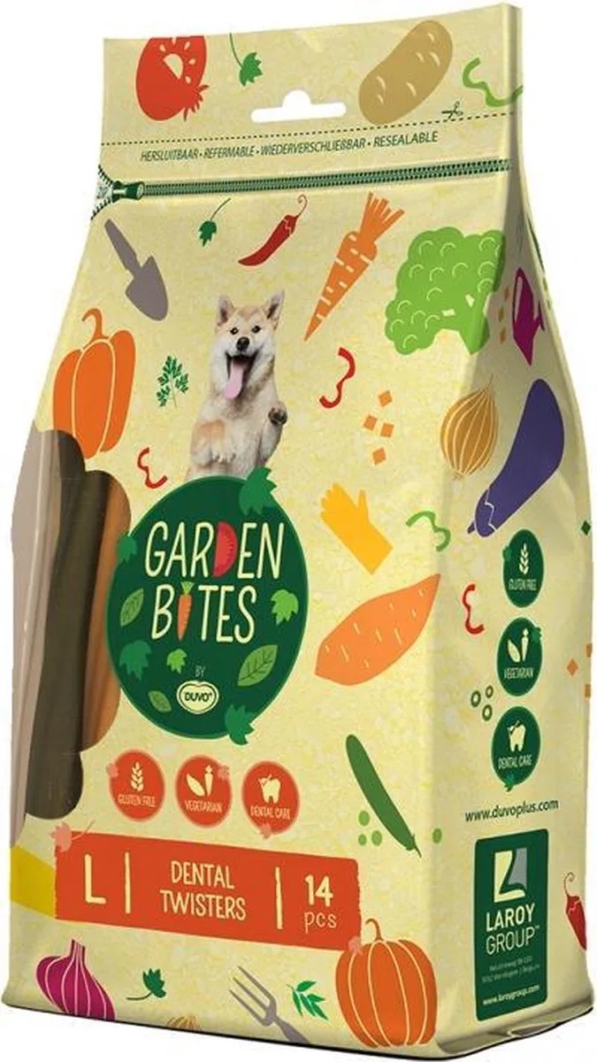 hondensnack Garden bites dental twisters large zakje Gemengde kleuren 16cm - pouch - 420g by Duvo+ – product photo