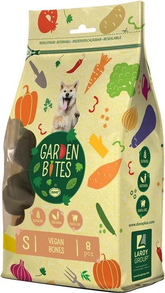 hondensnack Garden bites vegan bones small zakje Gemengde kleuren 11cm - pouch de Duvo+ – photo produit