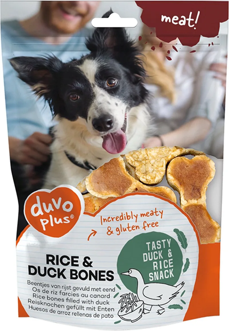 hondensnack rice en duck bones - 140 gr - 4 st - glutenvrij smakelijk - VETARM by Duvo+ – product photo