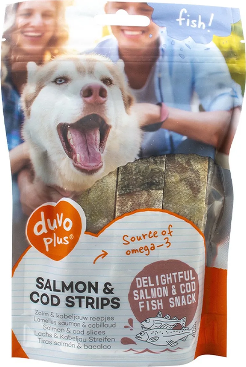 HONDENSNACK - ZALM EN KABELJAUW STRIPS - 150 GR - BRON VAN OMEGA 3 - IDEAAL VOOR OUDE HONDJES de Duvo+ – photo produit