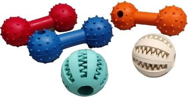 Hondenspeelgoed, 5 stuks rubber speelgoed. 2 balletjes en 3 halters. Small von Duvo+ in Blau – Produktfoto