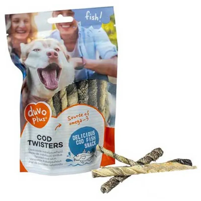 Kabeljauw Twisters Hondensnack 100g von Duvo+ – Produktfoto