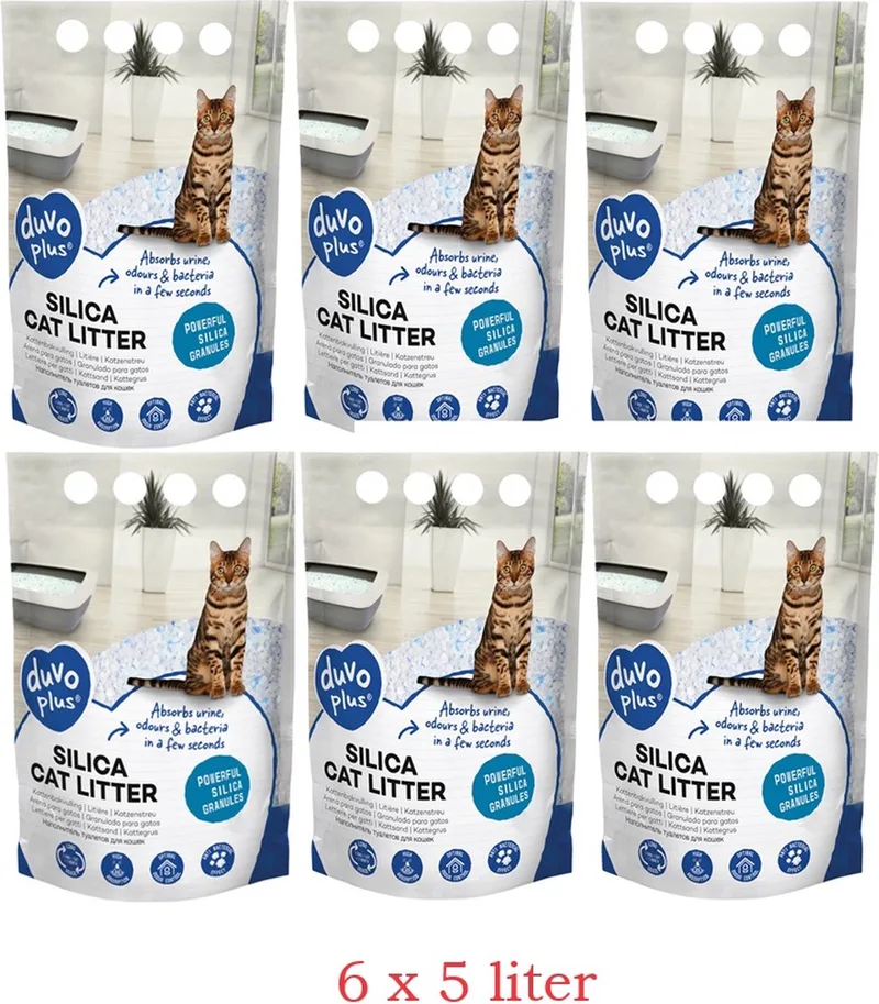 Kattenbakvulling premium Silica - 6 x 5 Liter - Bulk voordeel by Duvo+ – product photo