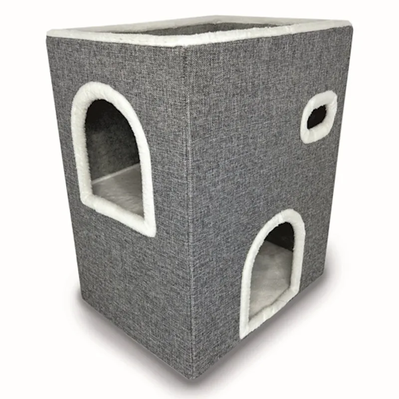 Kattenkrabhuisje Gordon - Opvouwbaar Kattenhuis met Sisal Krabmat en 2 Verdiepingen - Pluche - 46x36x58cm de Duvo+ en Gris – photo produit