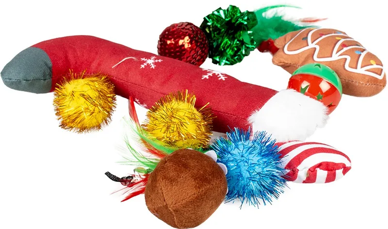 Kerst Geschenkzakje 10 Kattenspeeltjes Multicolour 24x9x2.5cm by Duvo+ in Multicolour – product photo