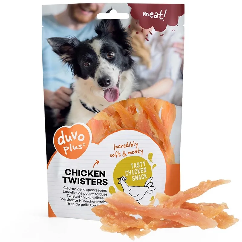 Kippentwisters hondensnack kip 80 g | zachte gedraaide kipreepjes by Duvo+ – product photo