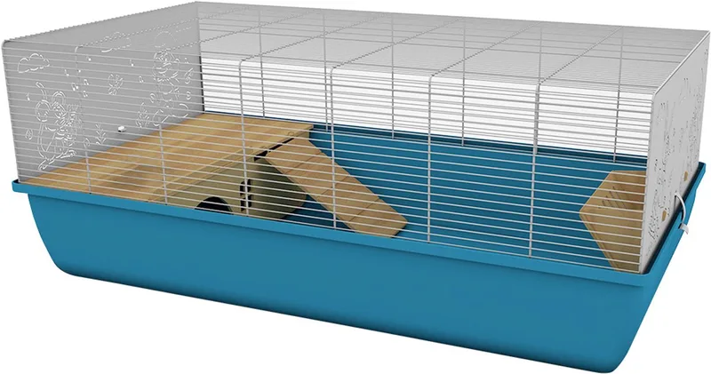 Kleine dierenverblijf XL met houten huisje, trap en hooiruif 100x54x40cm de Duvo+ en Bleu – photo produit