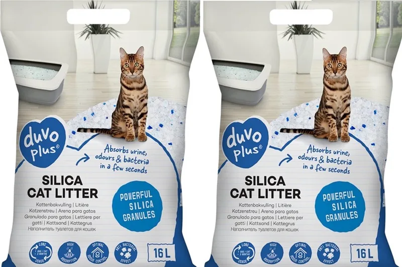 Kristal Kattenbakvulling Premium Silica – 2 x 16 Liter – Extra Absorberend – Geurcontrole – Stofarm – Voordeelverpakking 32 Liter by Duvo+ – product photo