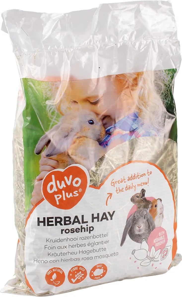 Kruidenhooi Mét Rozenbottel - Voor Knaagdieren & Konijnen - Bevordert De Darmflora - 500g van Duvo+ – productfoto
