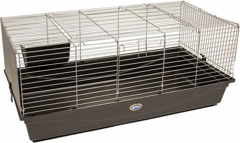 Liberty Konijnenkooi - Grote Knaagdierenkooi voor Konijn en Cavia - 4 Deuren & Hooiruif - 140x69x47cm van Duvo+ in Grijs – productfoto