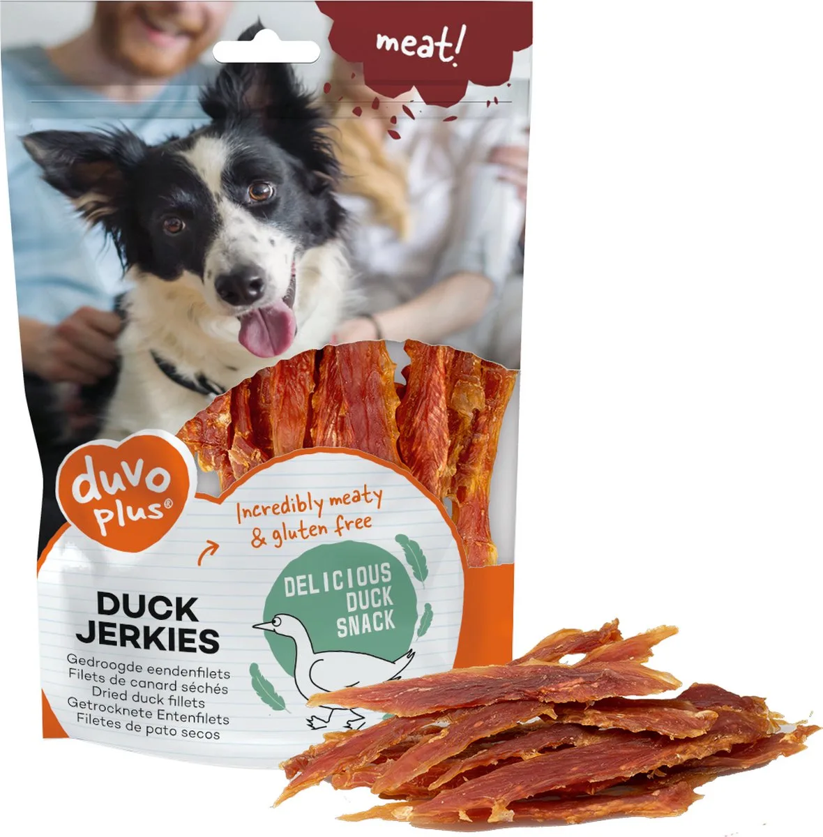 Meat! Eend Jerkies 100 gram de Duvo+ – photo produit