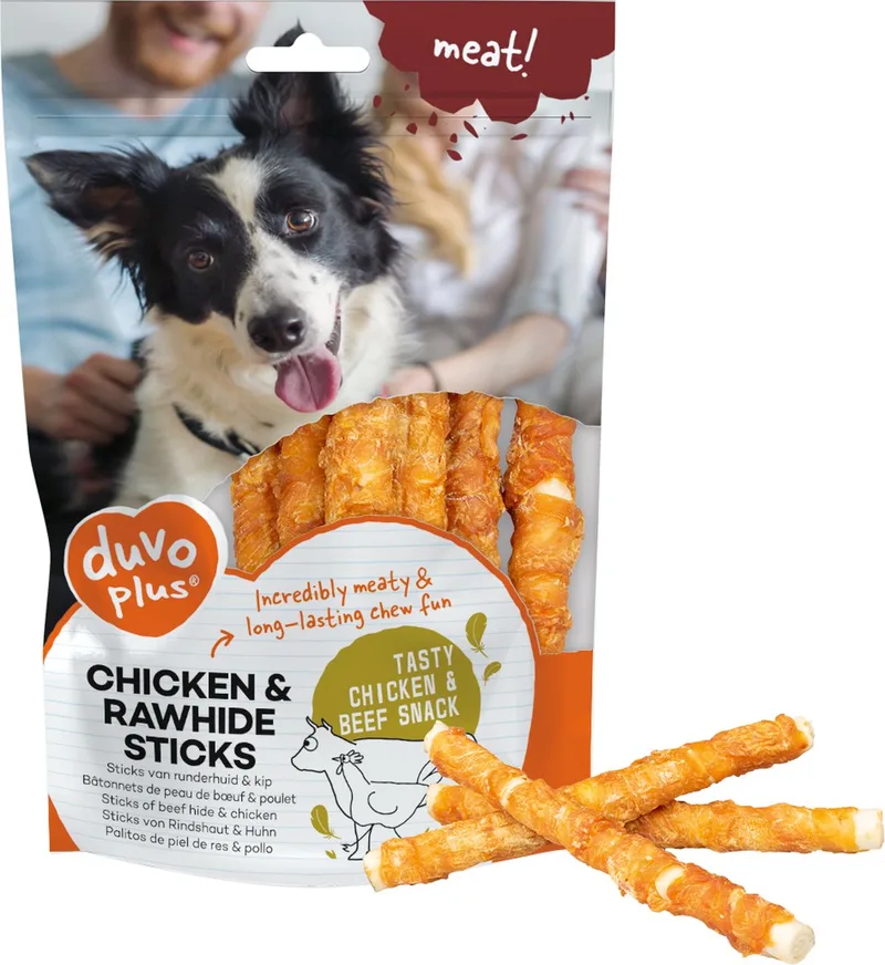 Meat! Kip & Runderhuid Sticks - Hondensnack - Small - 12,5cm - +- 9st - 100gr by Duvo+ – product photo