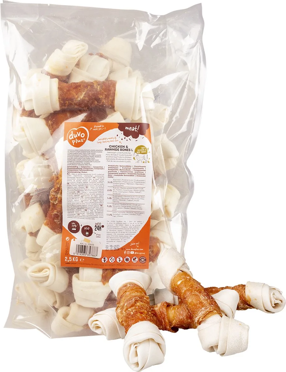 Meat Rawhide Bones met Kip L 2500 gram - Hond de Duvo+ – photo produit