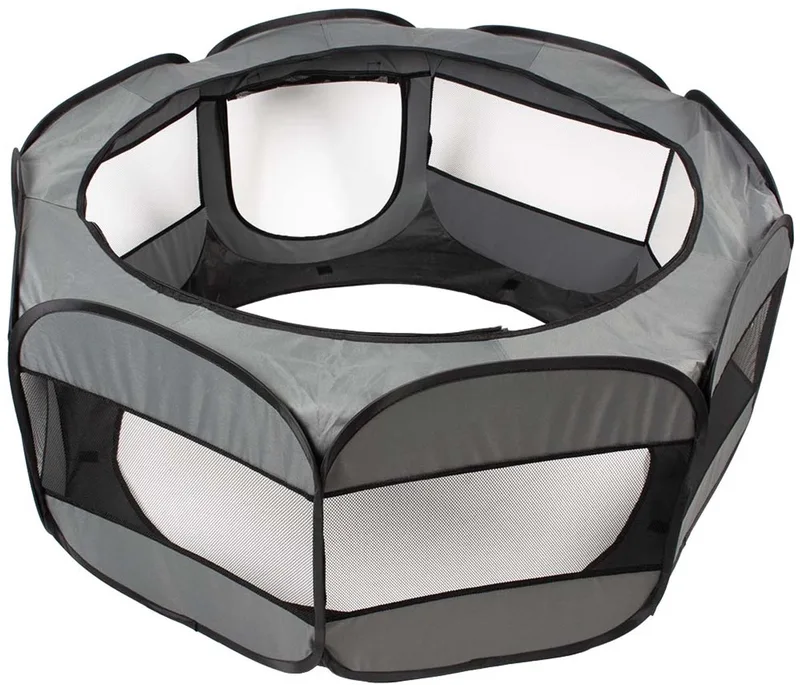 Opvouwbare Speelren - Pop-up Ren voor Konijn en Knaagdieren - met Topnet & Draagtas - S 75x35x40cm - Lichtgrijs by Duvo+ in Grey – product photo