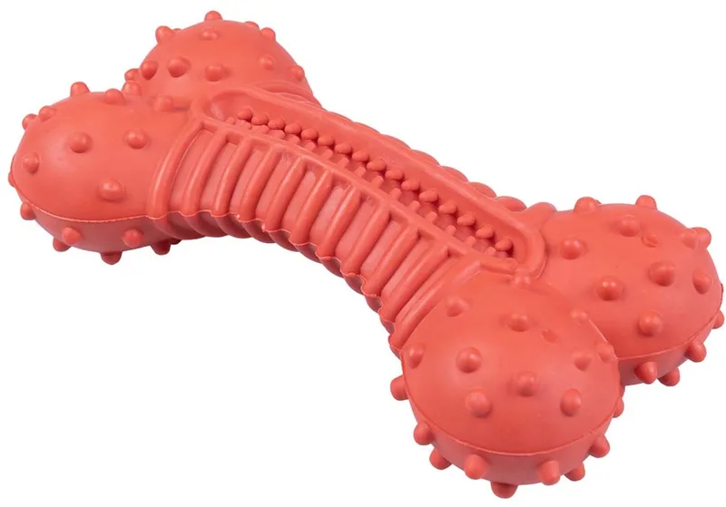 playtime Griplay Gebogen Been - Rubber Kauwspeelgoed Hond - Poetst Tanden & Masseert Tandvlees - 12x10x5,5cm de Duvo+ en Rouge – photo produit