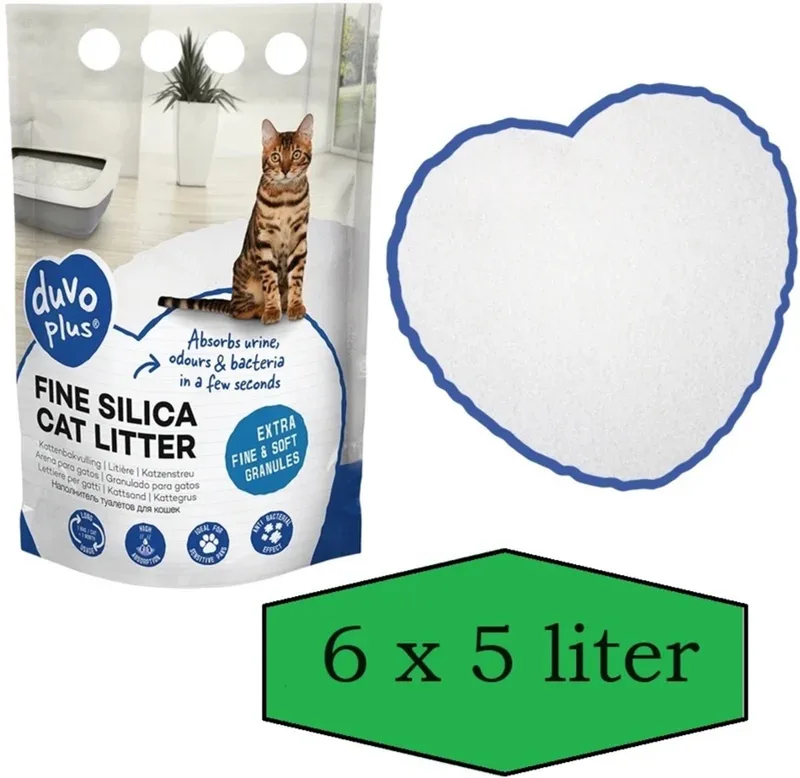 Premium fijne silica Kattenbakvulling - Bulk voordeel - 6x 5L - Incl - Wol muisje de Duvo+ – photo produit