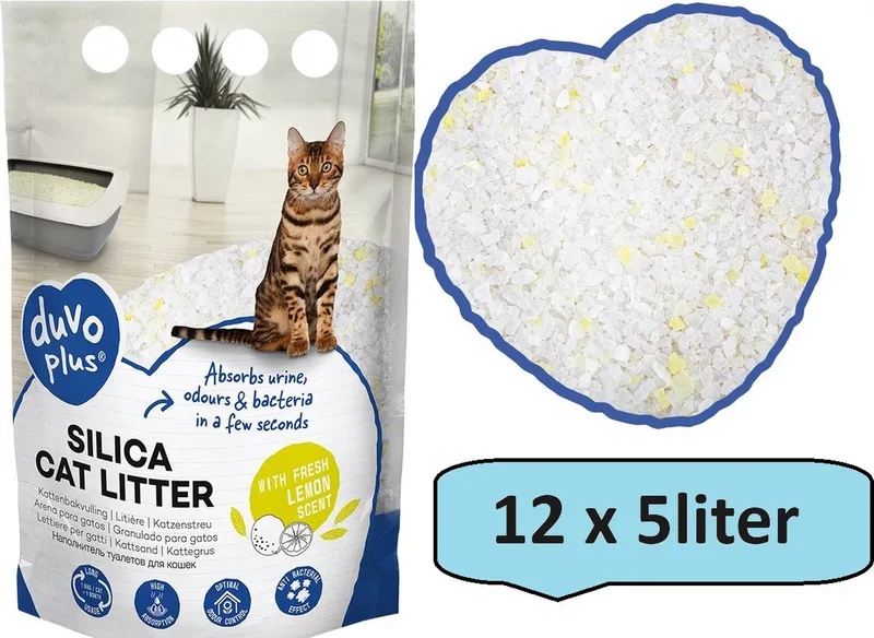 Premium silica - kattenbakvulling citroen Geel/wit 1-8mm - 12 x 5 Liter - 24kg de Duvo+ – photo produit