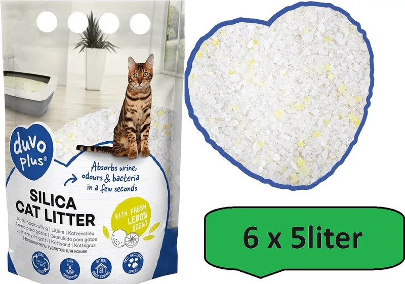 Premium silica - kattenbakvulling - citroen Geel/wit 1-8mm - Voordeelverpakking - 6 x 5L fra Duvo+ – produktbillede