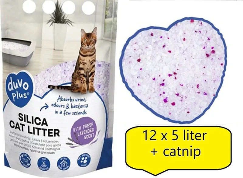 Premium Silica Lavendel Kattenbakvulling - Voordeelverpakking - 12x 5L - Incl catnip! von Duvo+ – Produktfoto