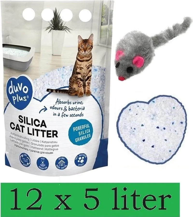 Silica Premium - Kattenbakvulling - Bulk voordeel - 12x 5L - Incl - Wol muisje de Duvo+ – photo produit