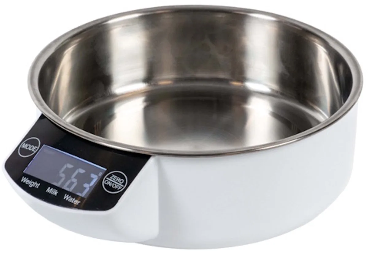 Smart Bowl - Voerbak met Digitale Weegschaal - RVS Hondenkom tot 5 kg op de Gram - 1000ml - Wit/Zilver by Duvo+ in White – product photo