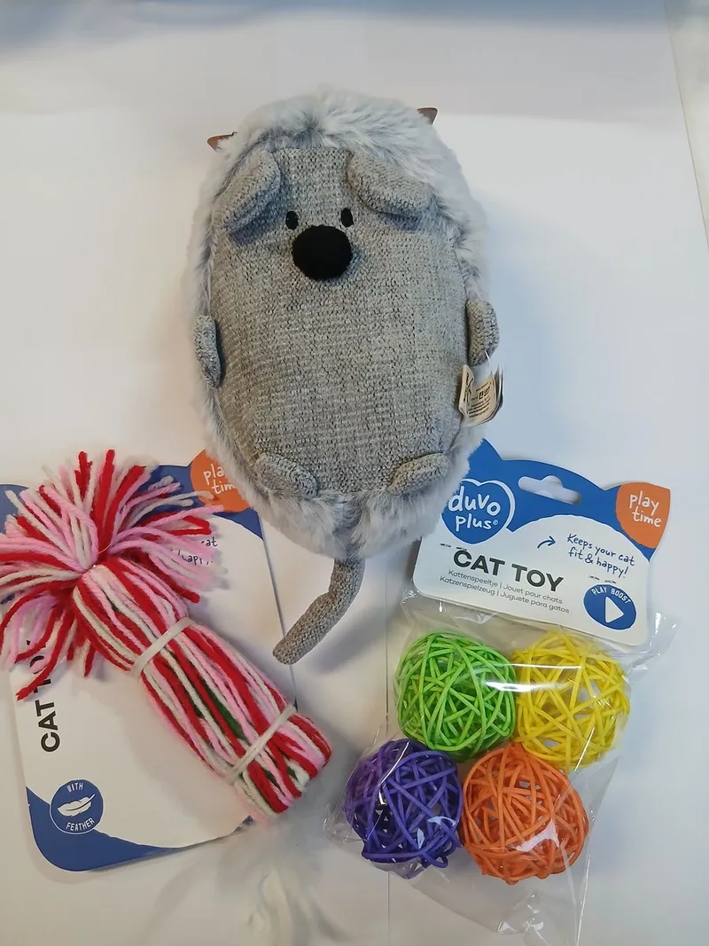 Speelgoed voor de kat - pakket kattenspeelgoed - 3 stuks - trappelkussen - kattenkruid - balletjes by Duvo+ in Multicolour – product photo
