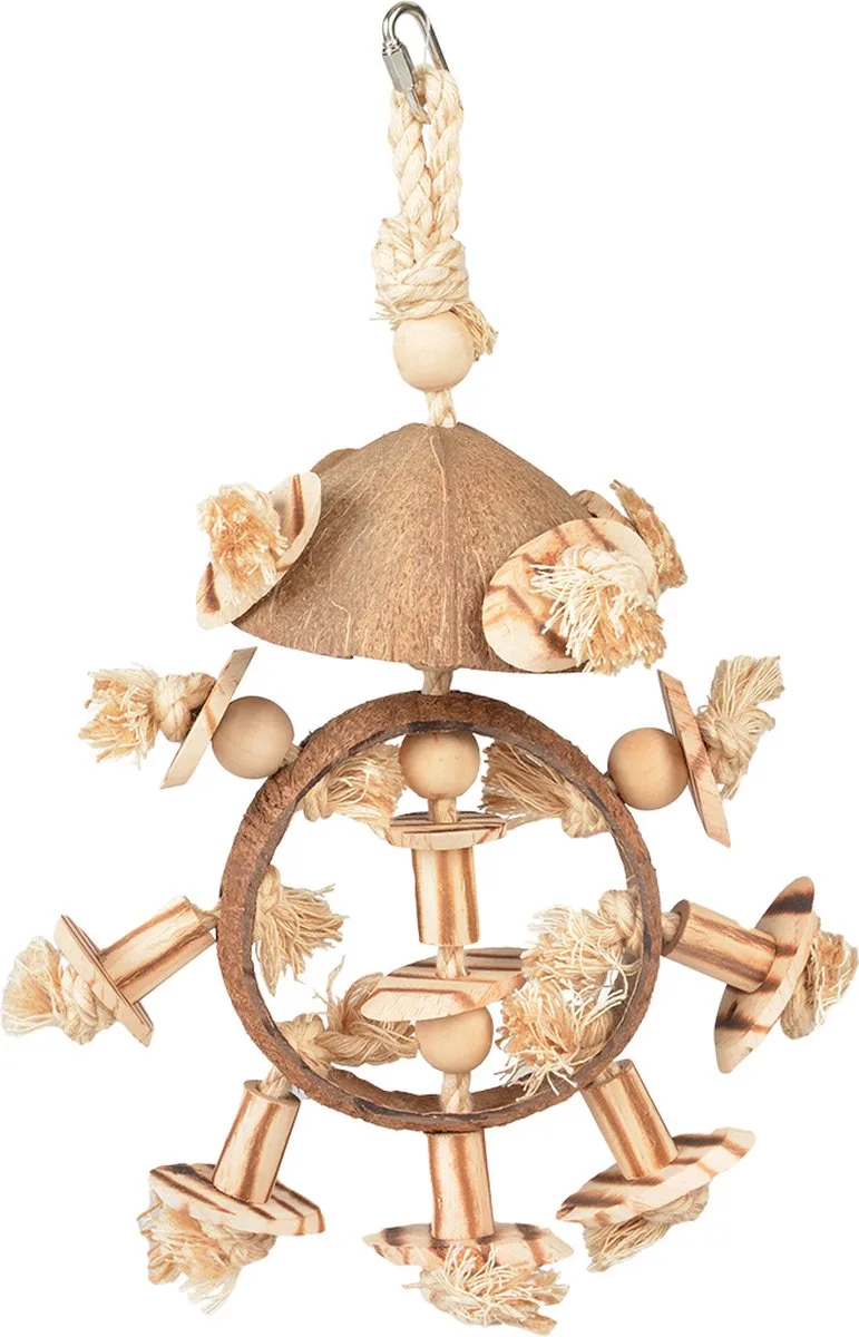 Speelgoed Voor Dieren - Vogel - Coconut Jungle Ring Met Houtblokjes & Sisal 38x25,5x13cm - 1st de Duvo+ en Marron – photo produit