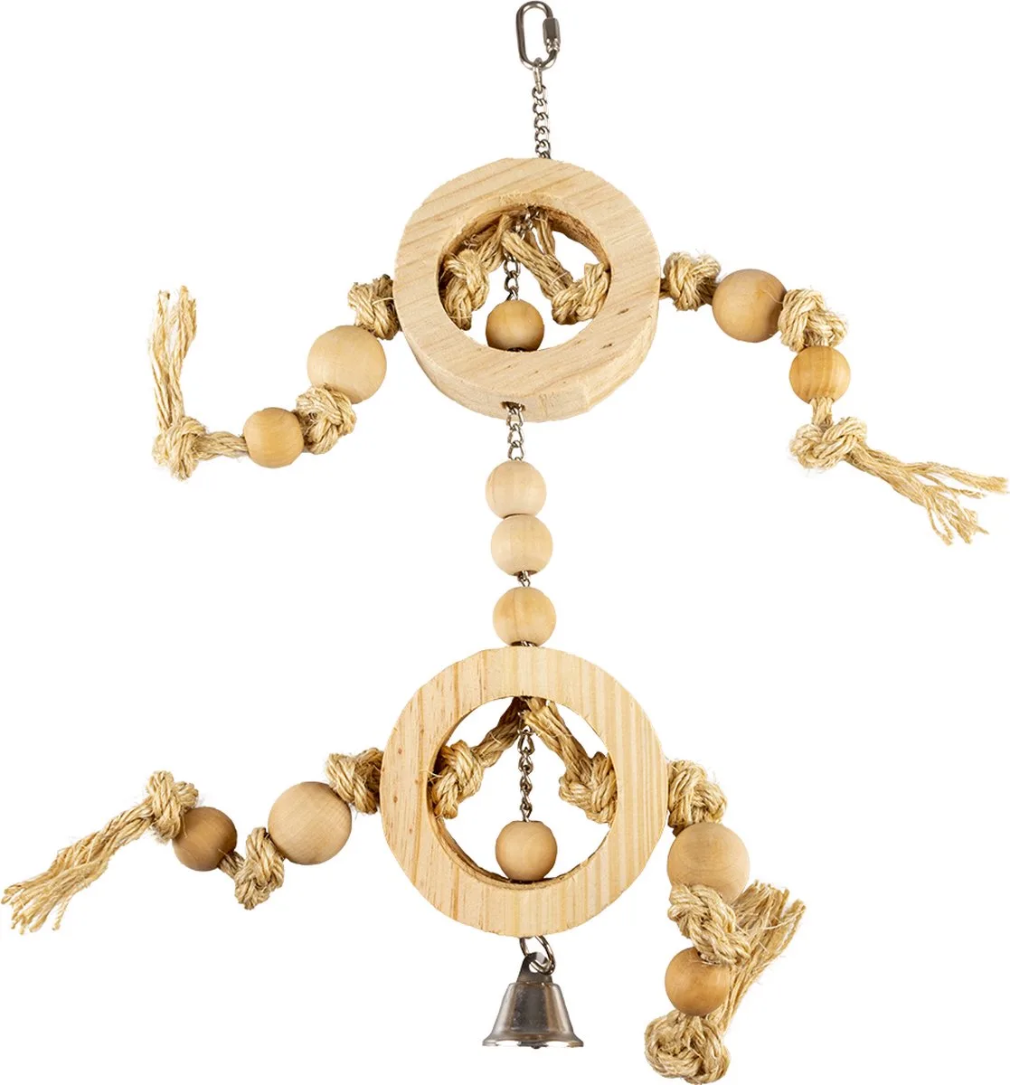 Speelgoed Voor Dieren - Vogel - Houten Ringen Met Sisaltouw & Kralen 55x17x3,2cm - 1st de Duvo+ en Beige – photo produit
