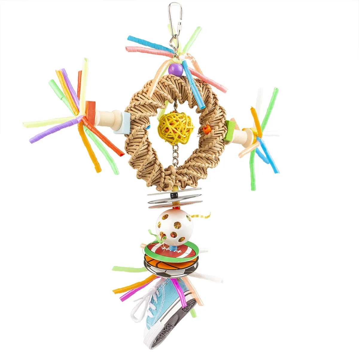 Speelgoed Voor Dieren - Vogel - Kleurrijke Ronde Hanger In Stro 35x20x5,5cm - 1st de Duvo+ en Multicolore – photo produit