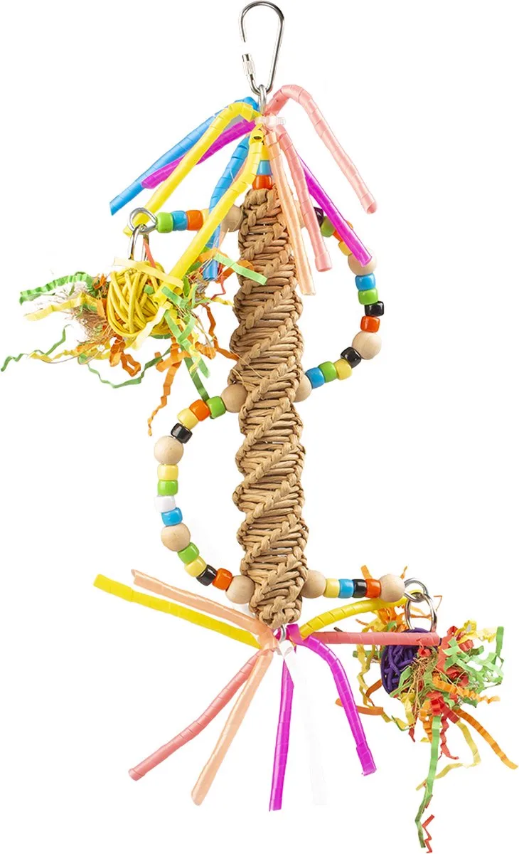 Speelgoed Voor Dieren - Vogel - Kleurrijke Spiraal Hanger In Stro 25,5x12,7x3,3cm - 1st by Duvo+ in Multicolour – product photo