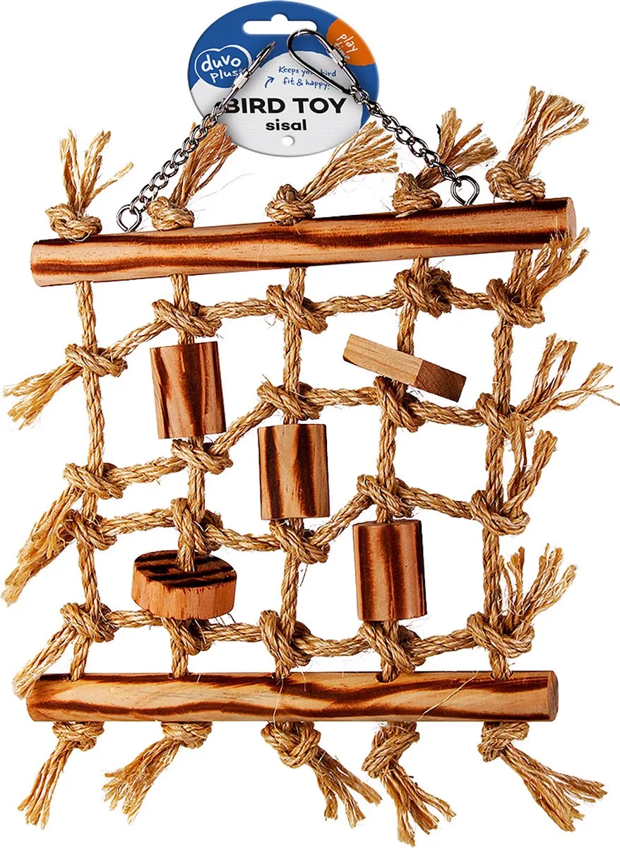 Speelgoed Voor Dieren - Vogel - Klimnet In Sisal En Houten Bbq Blokken 36x26x4cm - 1st - 24260 de Duvo+ en Beige – photo produit