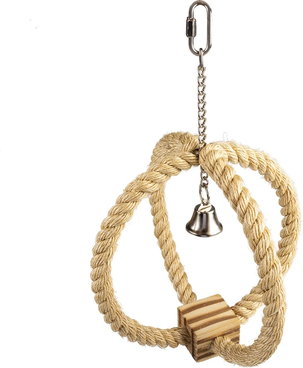 Speelgoed Voor Dieren - Vogel - Ringtouwen In Sisal Met Bbq Blok En Bel 33x22x22cm - 1st de Duvo+ en Beige – photo produit