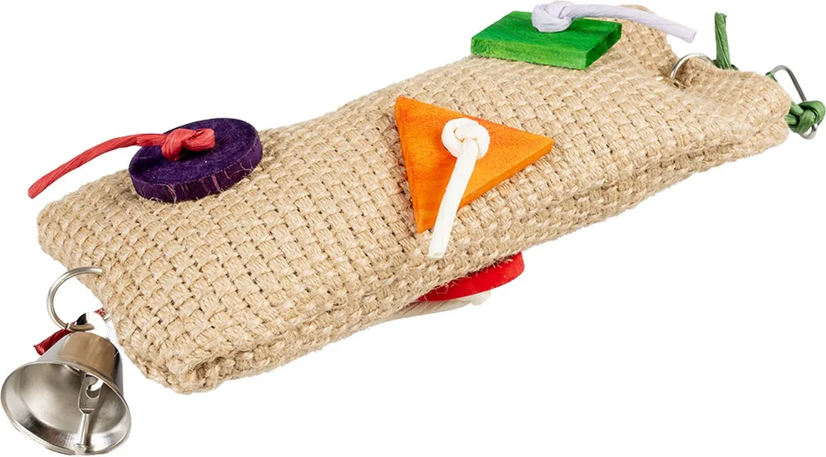 Speelgoed Voor Dieren - Vogel - Sisal Snackzakje Met Papier, Hout En Bel M - 7x10,2x38,1cm - 1st van Duvo+ in Meerkleurig – productfoto