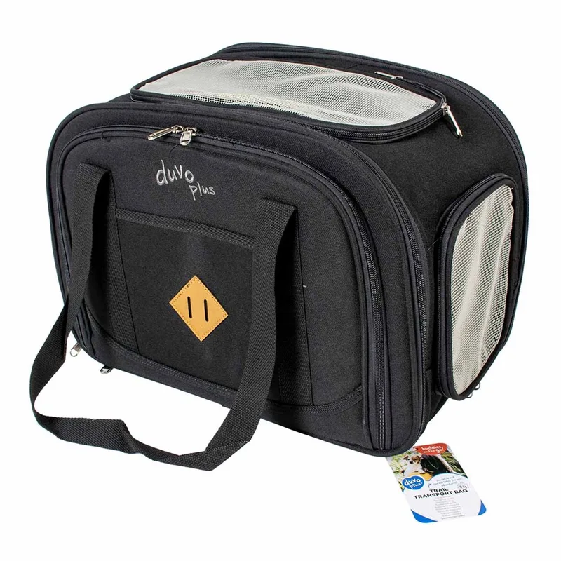 Trail Transporttas - Uitklapbare Reismand voor Hond en Kat tot 8 kg - 3 Kanten Gaas - 48x25x32cm by Duvo+ in Black – product photo
