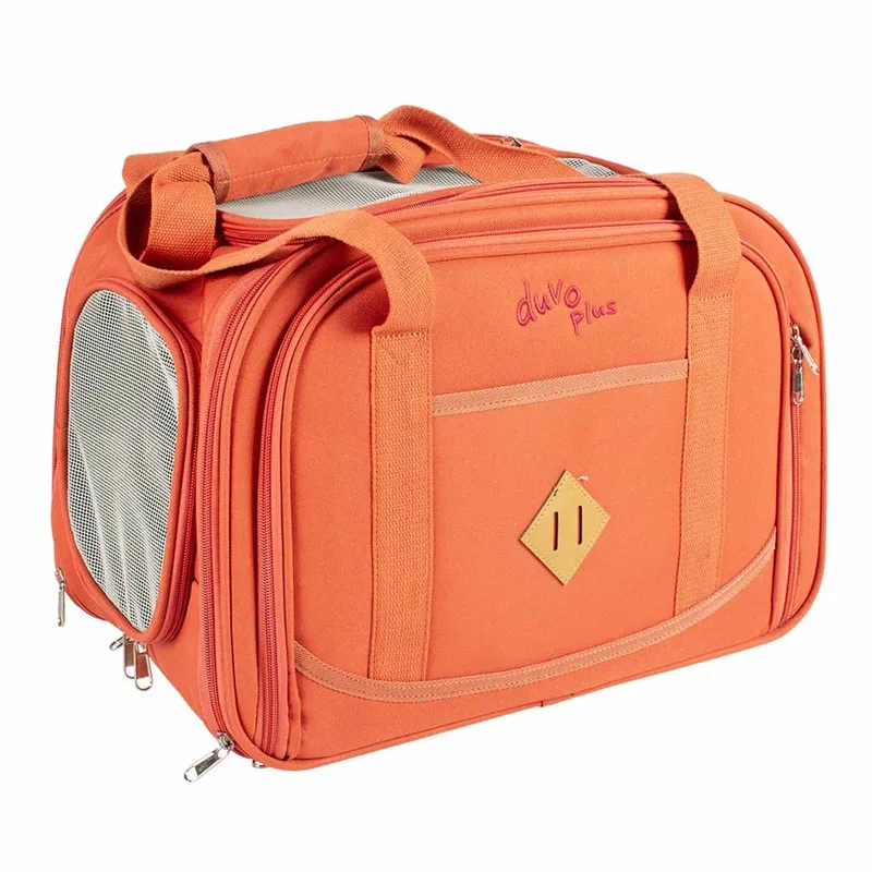 Trail Transporttas - Uitklapbare Reismand voor Hond en Kat tot 8 kg - 3 Kanten Gaas - 48x25x32cm de Duvo+ en Orange – photo produit