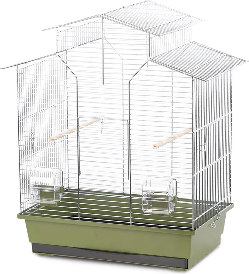 Vogelkooi Duvo+ Iza 2 â€“ Olijfgroen/Chroom Binnenkooi voor Parkieten en Kanaries de Duvo+ en Vert – photo produit