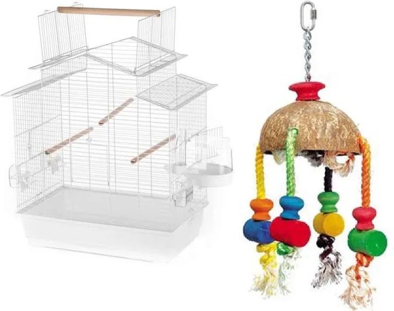 Vogelkooi Iza 3 Met Badhuis + kokosnoot von Duvo+ in Weiß – Produktfoto