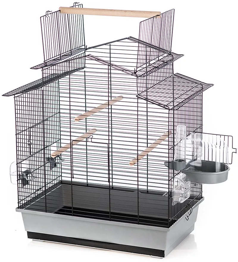 Vogelkooi Iza III Met badhuisje - Zwart/Grijs - 58 x 38 x 65 cm by Duvo+ in Black – product photo