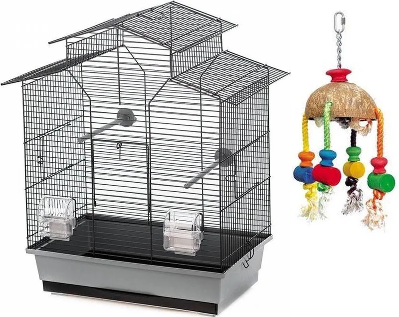 Vogelkooi - parkietenkooi - kanariekooi - Afgedekte voederbakjes - Zwart - 51 x 30 x 60,5cm de Duvo+ en Noir, Gris – photo produit