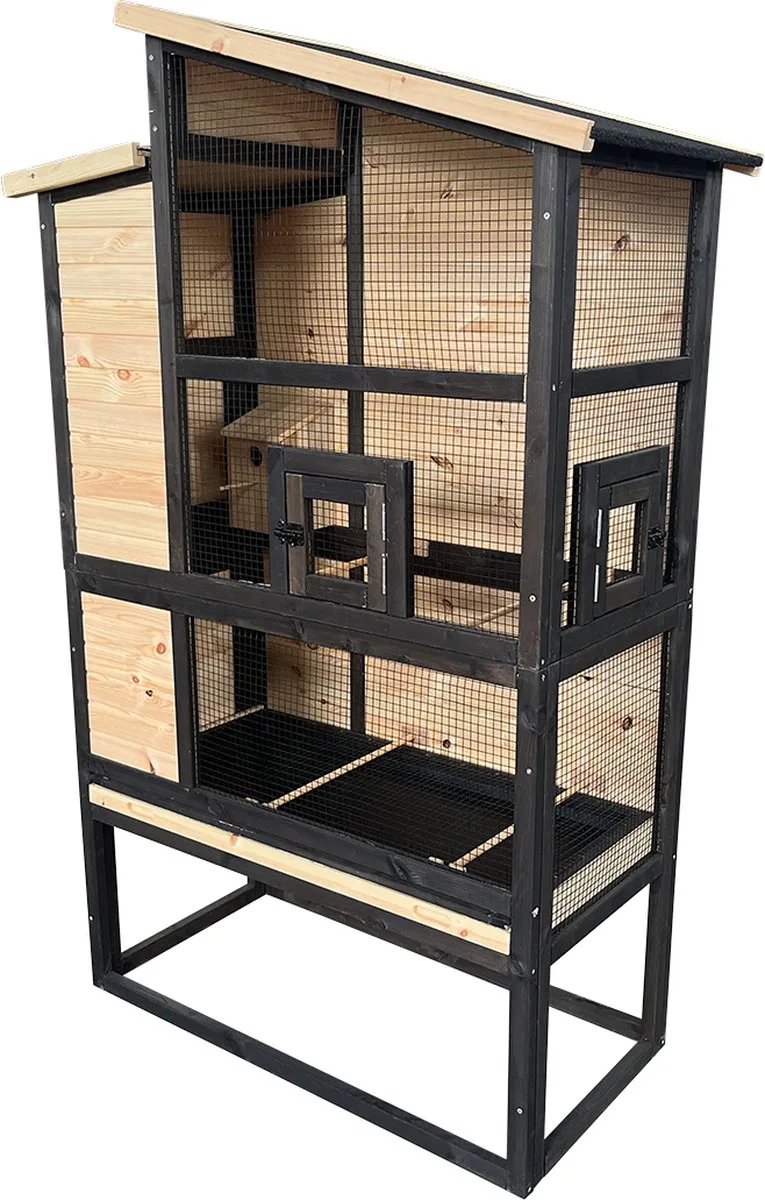 voliere - buitenvoliere - vogelkooi - kamervoliere - 110x56x175cm fra Duvo+ i Houtkleurig – produktbillede
